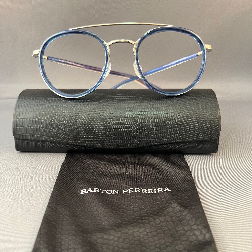 BARTON PERREIRA Justice Eyeglass/Sunglass Frame NO LENSES Cobalt Blue/Si…